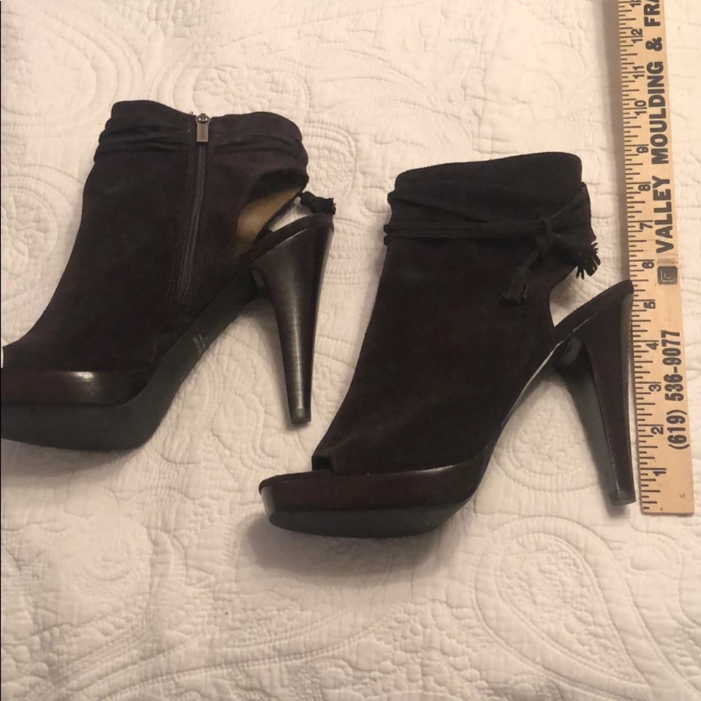 Suede peep toe booties